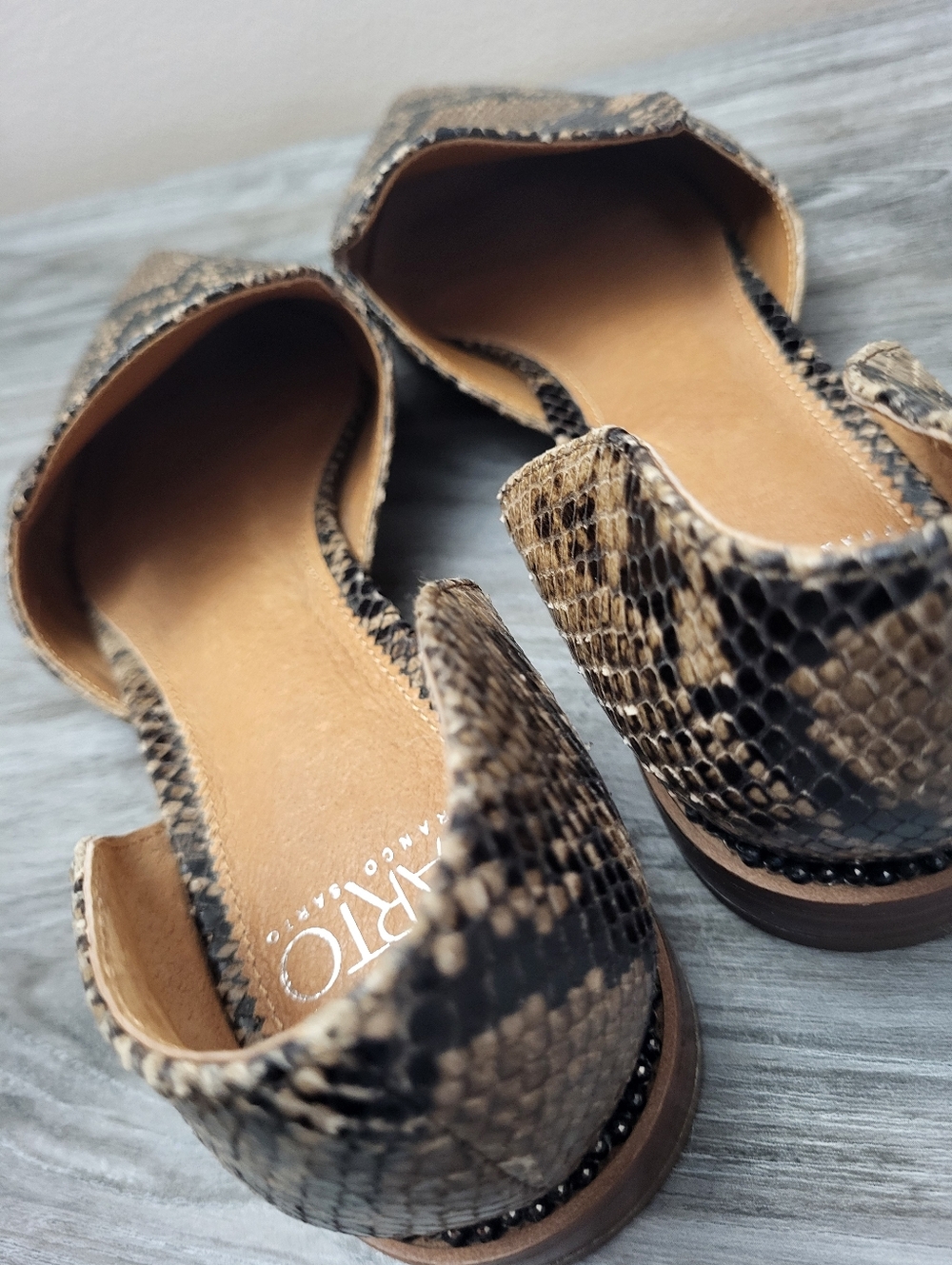 Franco Sarto Toby Pointed D'Orsay Flat  Brown Leather Snake Print Size 8.5 - Picture 8 of 10